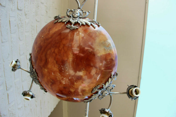 Antique French Alabaster Amber Coupe bowl  Caryatid heads chandelier