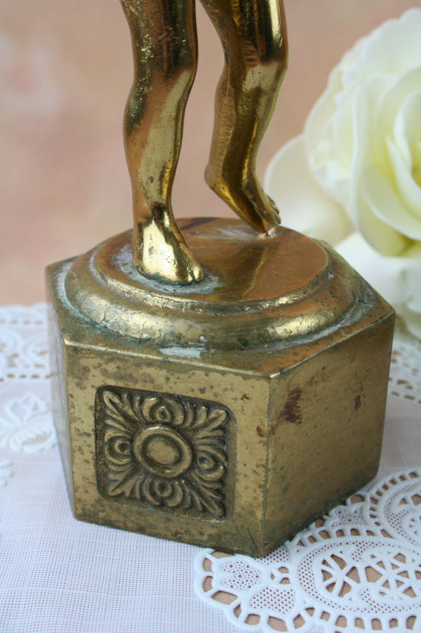 Pair Antique French brass angels Putti angel sidetable paws