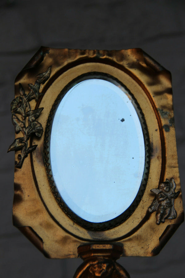 Vintage French metal gold gilt putti hand mirror