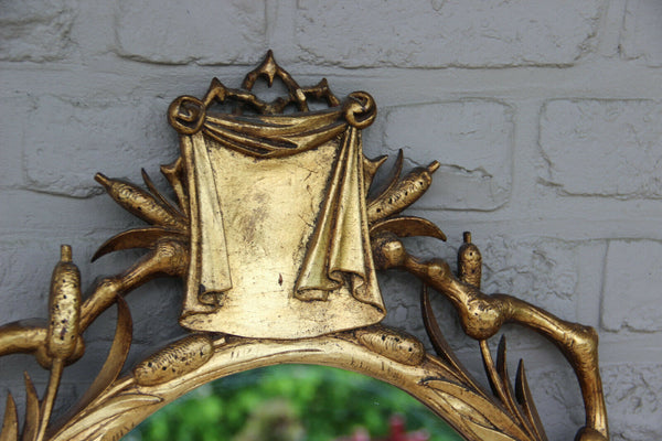 Rare Antique French Religious church IHS symbol cross Mirror wood gold gilt