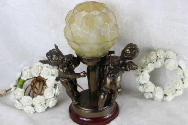 Belgian ART DECO 1930 bronze putti playing table lamp