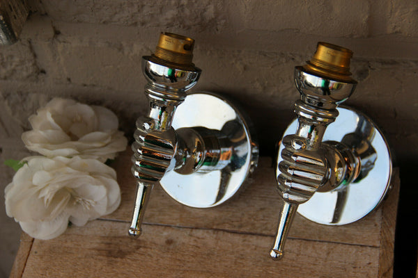 PAIR Mid century 1970 Chrome hand wall lights sconces attr maison jansen paris