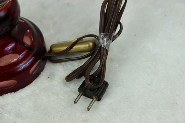 Bohemian Czech ruby red cut crystal glass floral lamp 1950