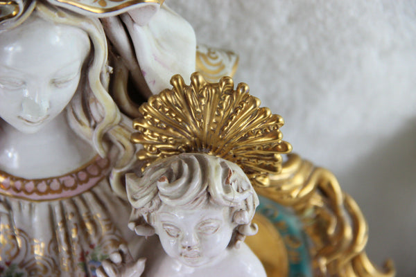 Stunning Religious Pattarino school Terracotta Madonna child statue italian 60s