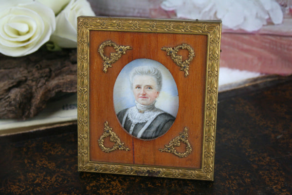 gorgeous French antique Miniature painting portrait lady pastel framed louis XVI
