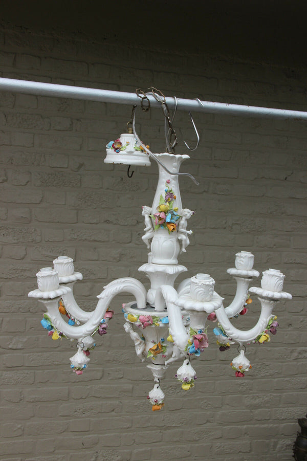 Set of 3 French Paris porcelain plaques wall lights blue white floral decor