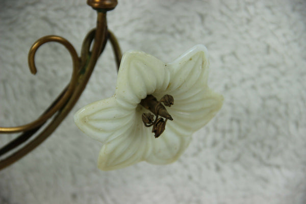 Antique Religious altar church french Lamp opaline lily flowers 3 arms