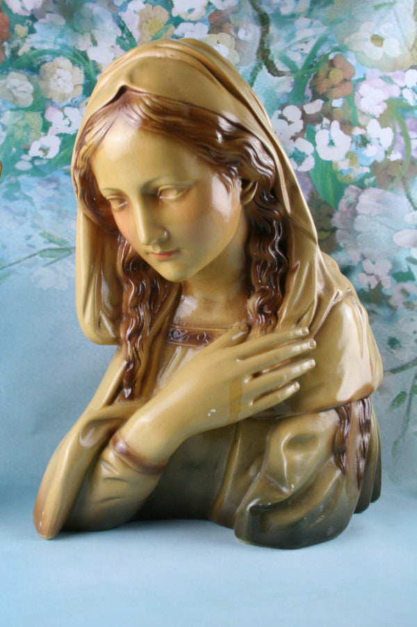 French altar Buste set Holy Virgin Mary Madonna with 2 matching candleholders