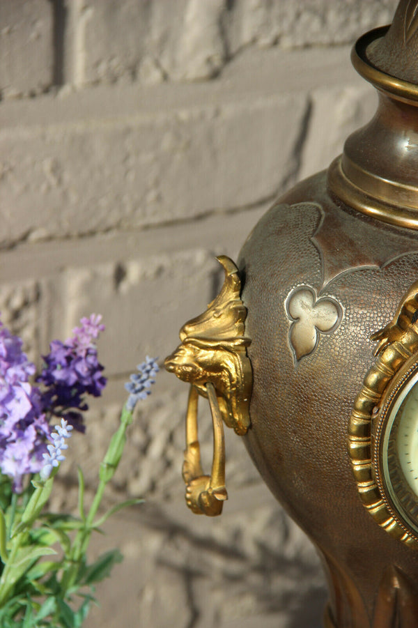 Antique French metal brass lion heads gothic dragon animal clock