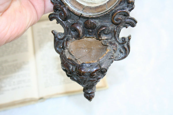 Antique napoleon III wood carved Meerschaum holy water font 1880 christ