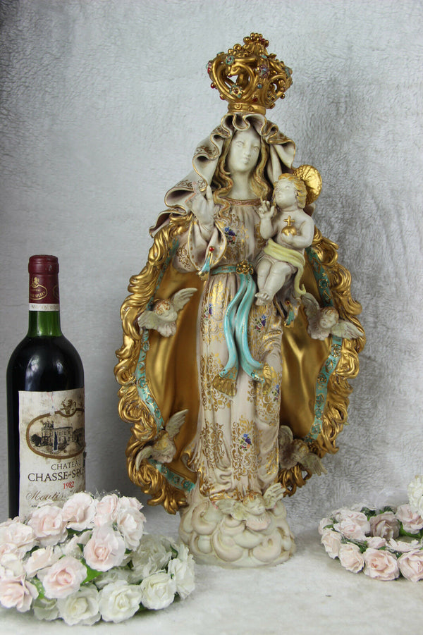 Large PAttarino School Madonna jesus putti angels statue terracotta italian 60s