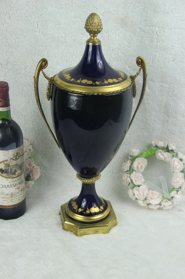 French cobalt blue Vase in sevres porcelain 1960