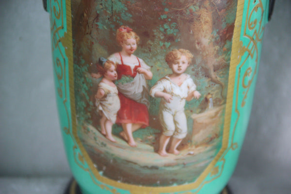 XL pair French antique vieux paris porcelain Vases romantic victorian