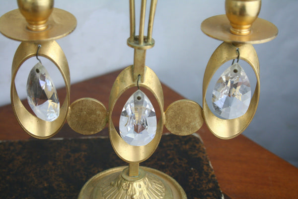 PAIR Brass Candlesticks candle holders with crystal glass decoration drops