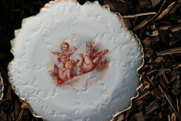 Set 6 Antique porcelain putti angels Scene plates