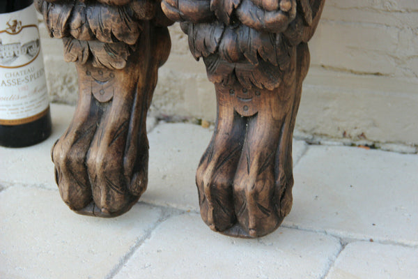 XXL Antique  PAIR oak wood carved hunting table dragon gothic legs figurines n1