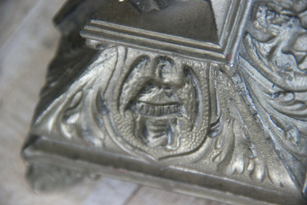 Antique French religious spelter crucifix cross 4 evangelists base symbols