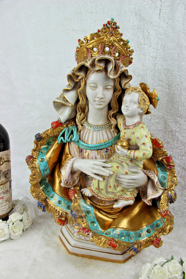 Italian Pattarino school terracotta polychrome large madonna statue religious