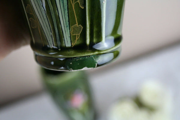 PAIR Art Nouveau vases polychrome floral decor iris fives lille pottery de bruyn