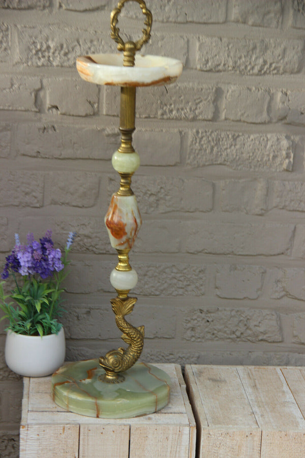 Vintage French onyx marble Dolphin Ashtray stand