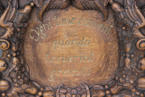 Huge antique Wood carved Wall plaque putti angel head caryatids fruit decor