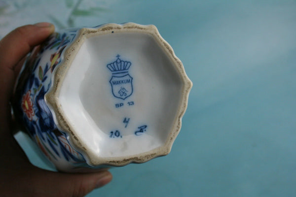 MAKKUM TICHELAAR Delft Pottery Polychrome Garniture set of vases