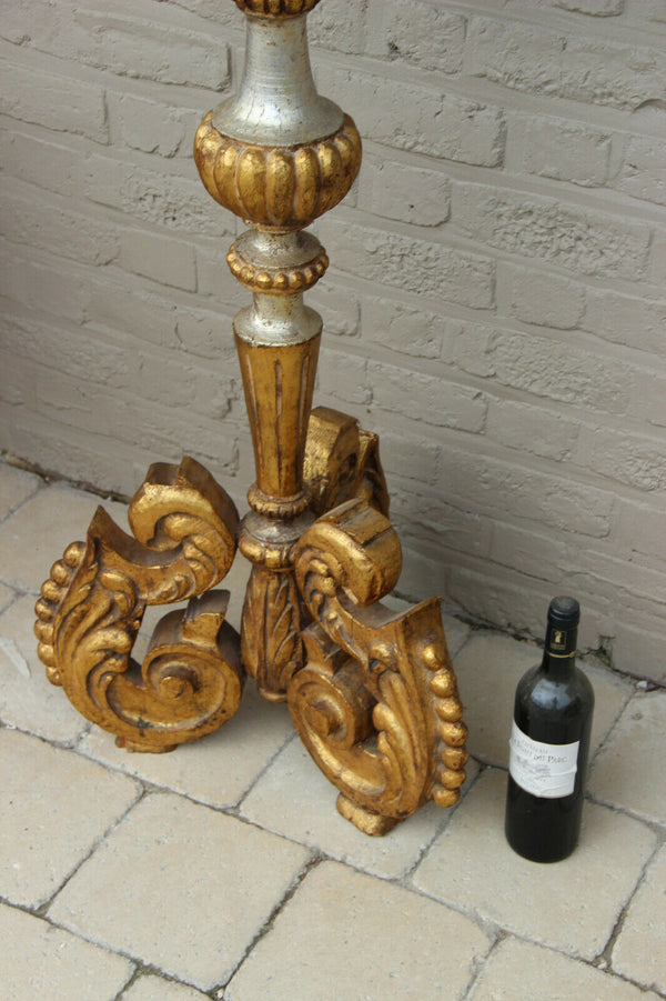 XXL Antique Italian church wood carved  putti angel holy water font statue