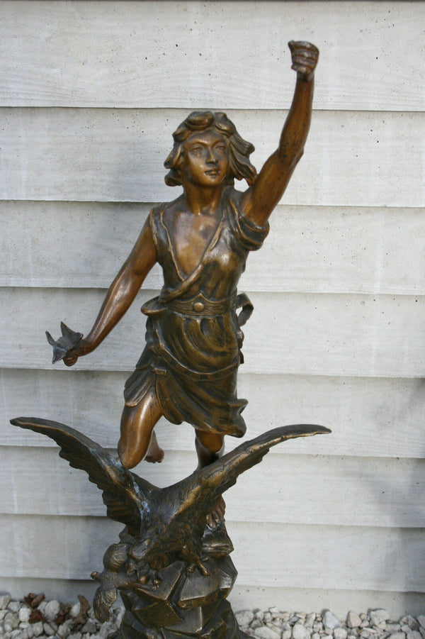Huge XL French Spelter bronze figurines eagle clock set 60's