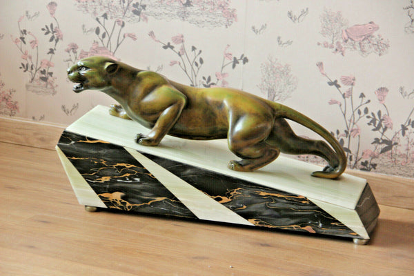 Huge ART DECO 1930 French MARBLE spelter bronze panther statue sculpture