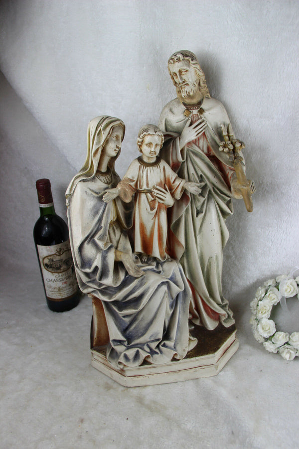 Antique XL Chalkware polychrome holy family jesus mary joseph religious rare