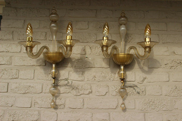 PAIR BAROVIER TOSO Murano hand blown wall lights amber glass