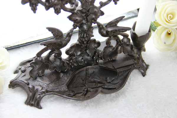 Rare Antique Porcelain Lithophane in empire Cast iron stand bird candle 1920's