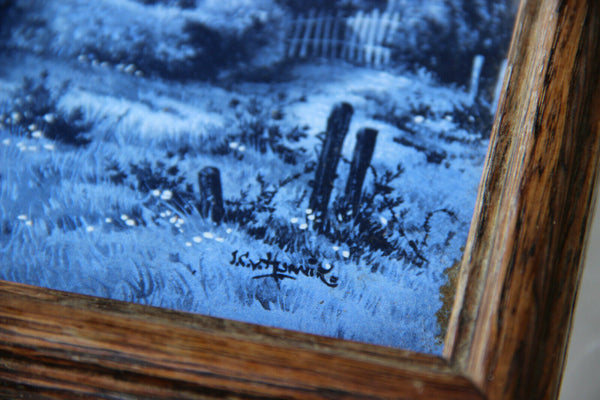 Vintage DELFT Blue white pottery tiles landscape scene serving tray plate