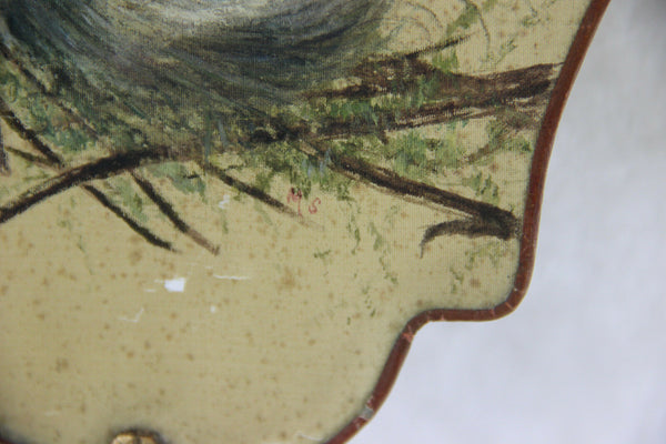 PAIR 19th c Antique French silk paint birds Fireplace screen face napoleon III