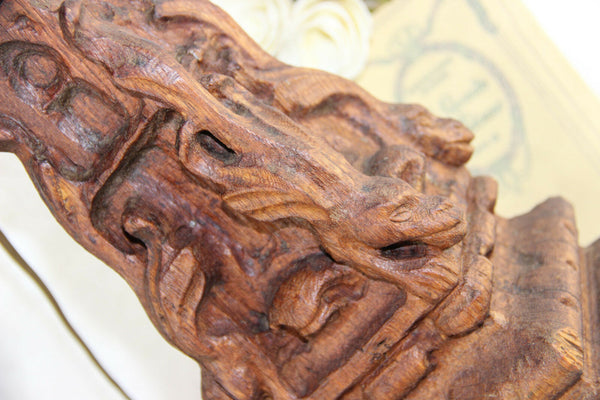 Rare 1880 Antique French Table lamp wood carved gargoyle dragon gothic castle