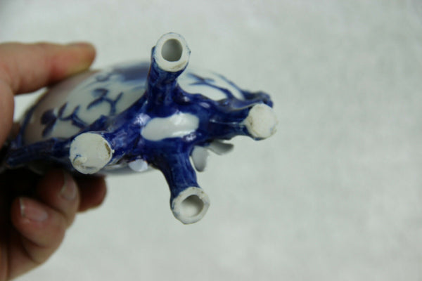 PAIR Delft blue white pottery Bird Floral Mill landscape Vases figurines