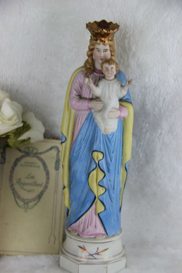 Antique French religious Madonna bisque porcelain figurine