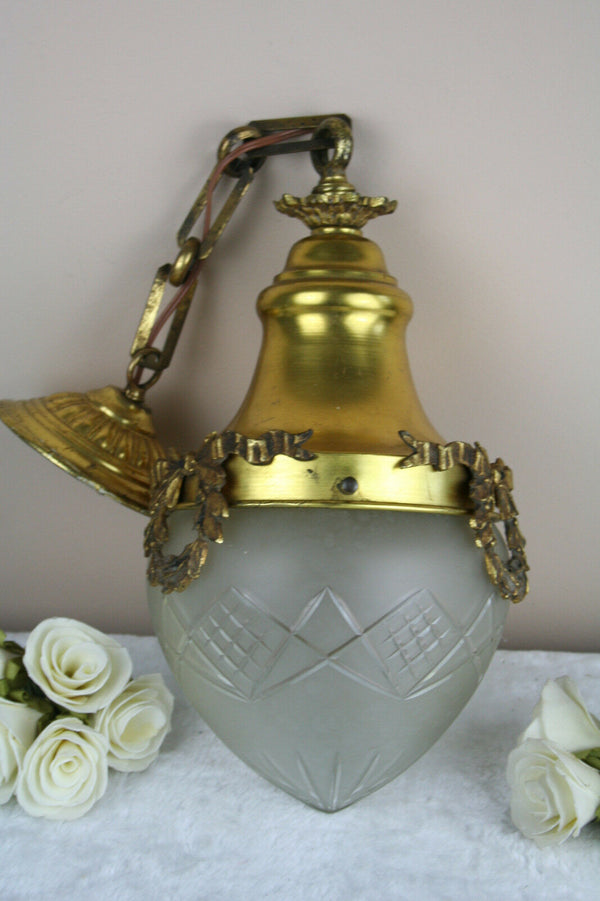 Gorgeous French1920 Hall entrace pendant chandelier crystal glass bowl louis XVI