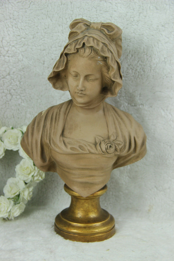 Antique ARt deco Girl Bust Statue terracotta signed AURILI