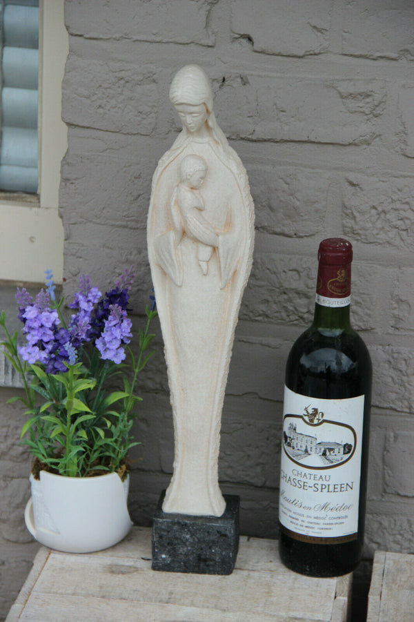 RARE art deco Religious Chalkware Madonna figurine statue stone base marked