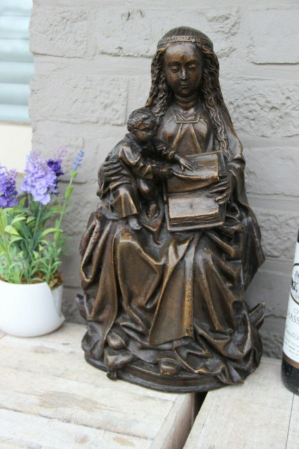 Antique L French Religious chalkware Madonna child figurine statue