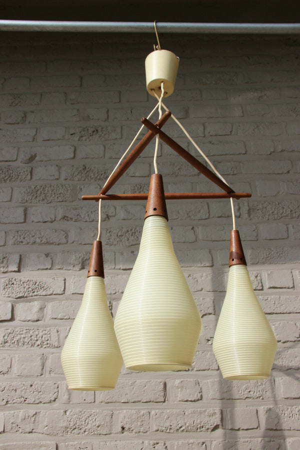 Vintage Mid-Century Teak Chandelier Lamp  Rotaflex Heifetz 1960