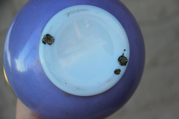 Antique french hand paint putti angel opaline purple glass vase rare 19thc