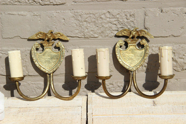 PAIR vintage French Brass wall lights sconces with eagle lion heads 1960