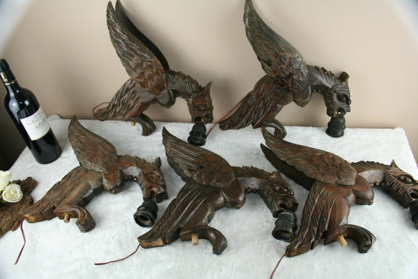 SET 5 Wood Carved Dragon chimaera gothic figurines lights wall sconces chandelie