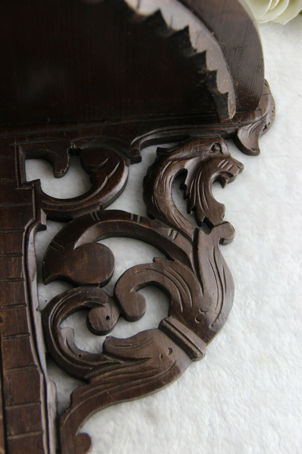 Antique pair German Black forest wood carved Dragon gothic wall consoles rare