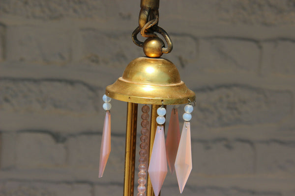 Vintage Murano opaline soft pastel pink white glass drops chandelier pendant 70s
