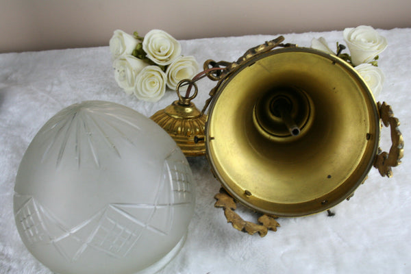 Gorgeous French1920 Hall entrace pendant chandelier crystal glass bowl louis XVI