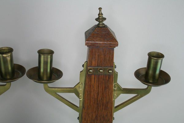 PAIR art nouveau french Religious  Wood brass Candle holders 1935 Rare