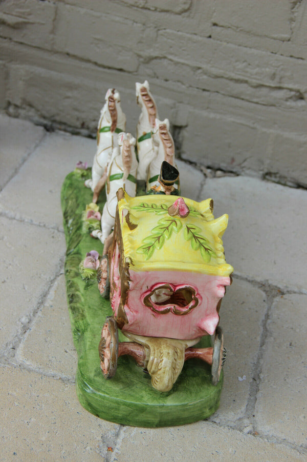 Vintage French porcelain Statue Coach carriage princess horses 1960